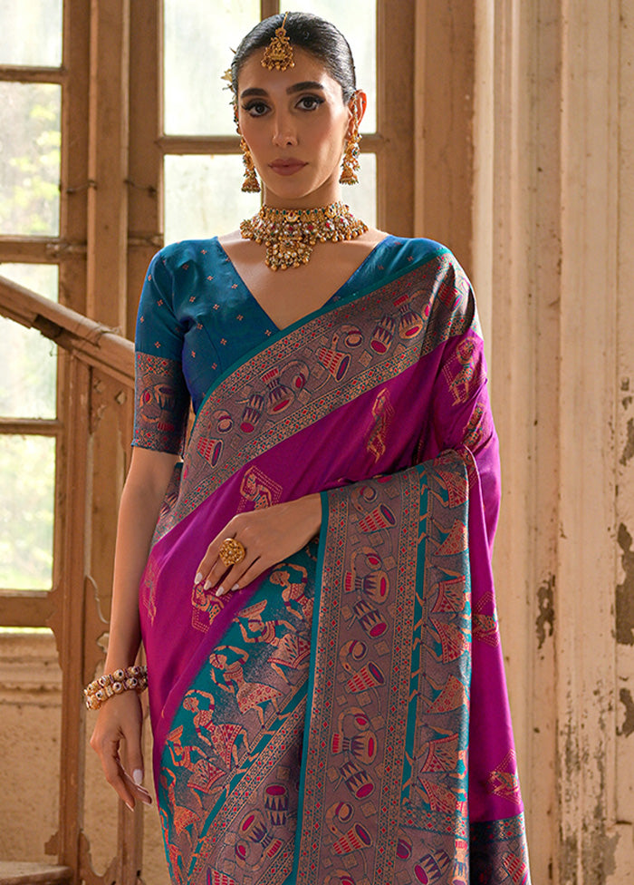 Wine Banarasi Silk Saree With Blouse Piece Best Place