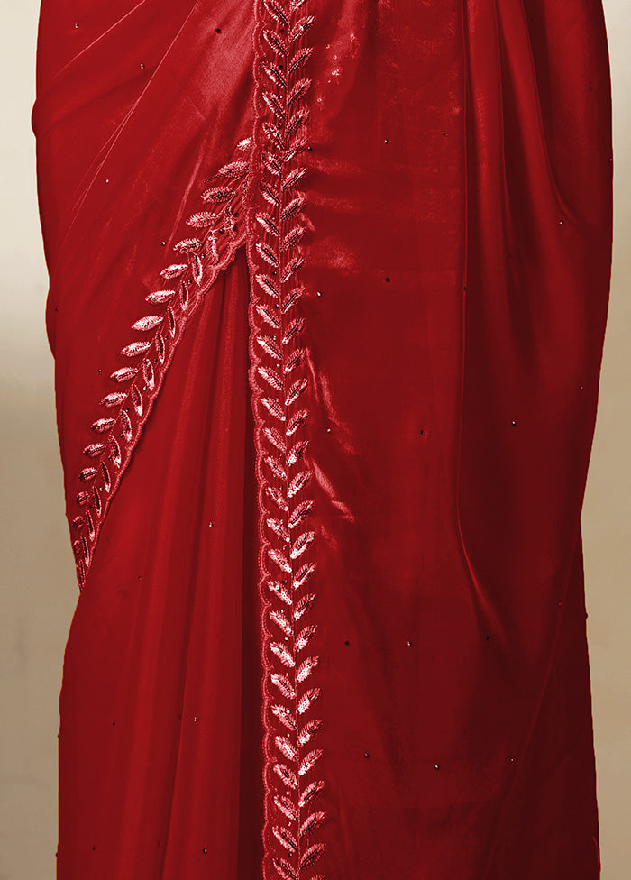 Red Spun Silk Saree With Blouse Piece Sale Manchester Great Sale