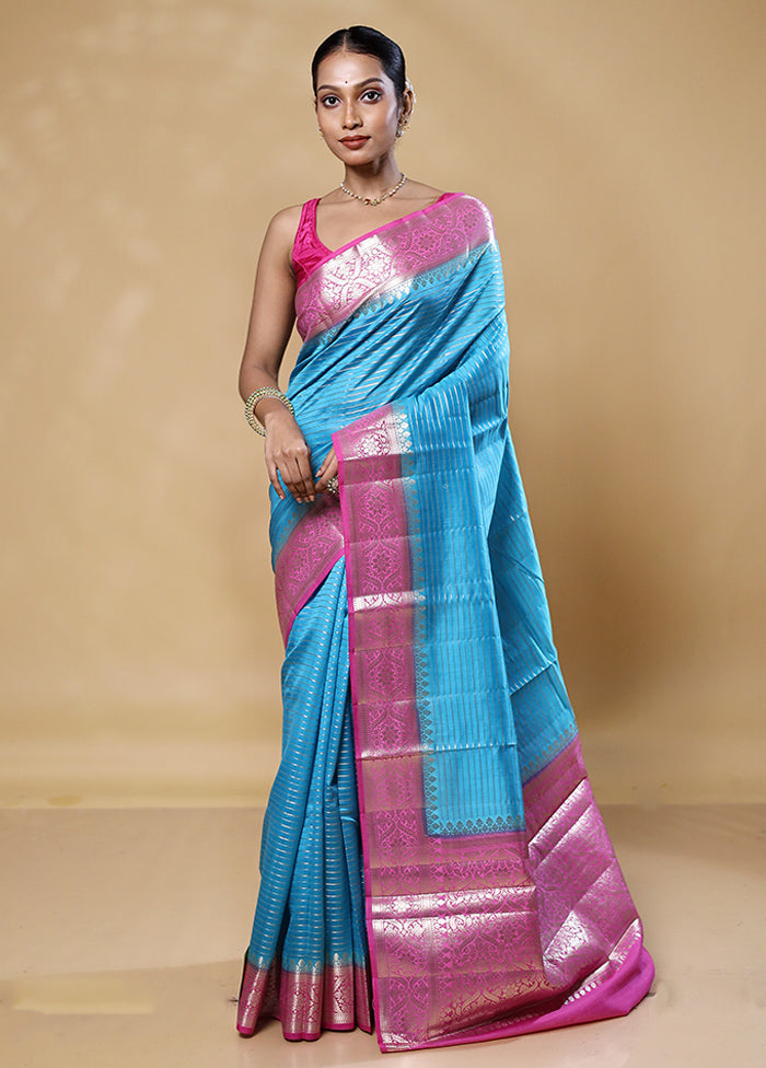 Blue Handloom Dupion Pure Silk Saree With Blouse Piece Enjoy Online