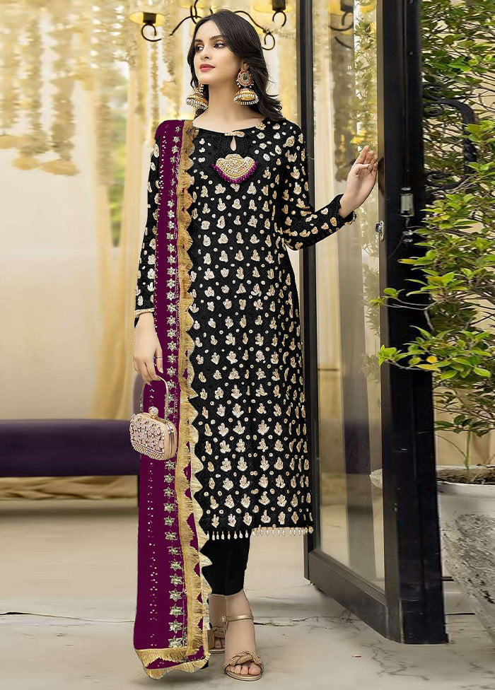 3 Pc Black Semi Stitched Georgette Suit Set Buy Cheap Outlet Locations