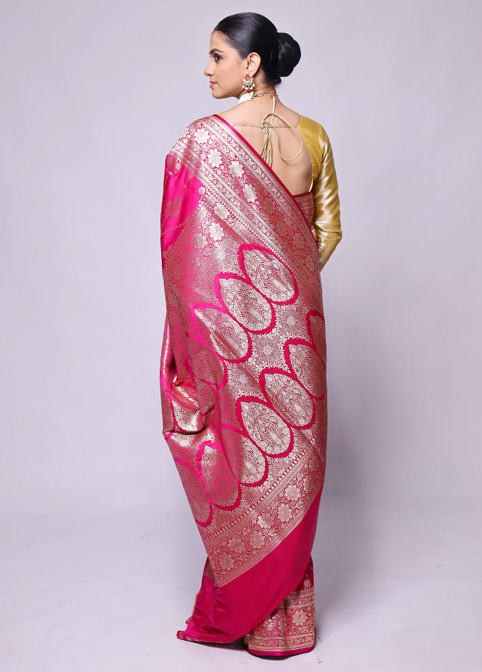 Pink Banarasi Silk Saree With Blouse Piece Cheapest Pice