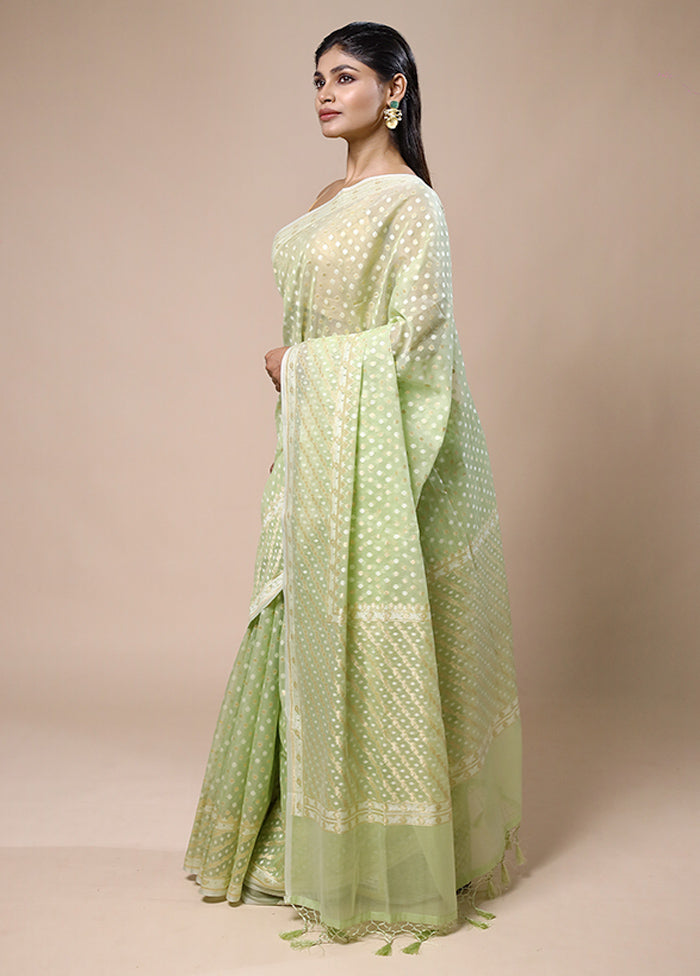 Green Kora Silk Saree With Blouse Piece Cheap Discount Sale