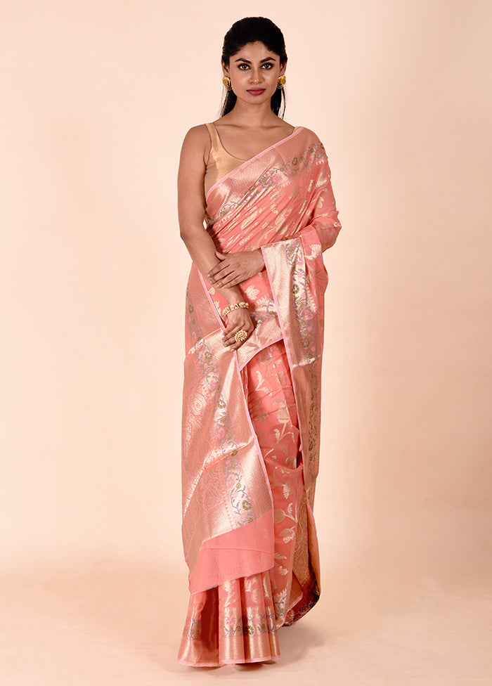 Peach Kota Cotton Saree With Blouse Piece Cheap Sale Buy