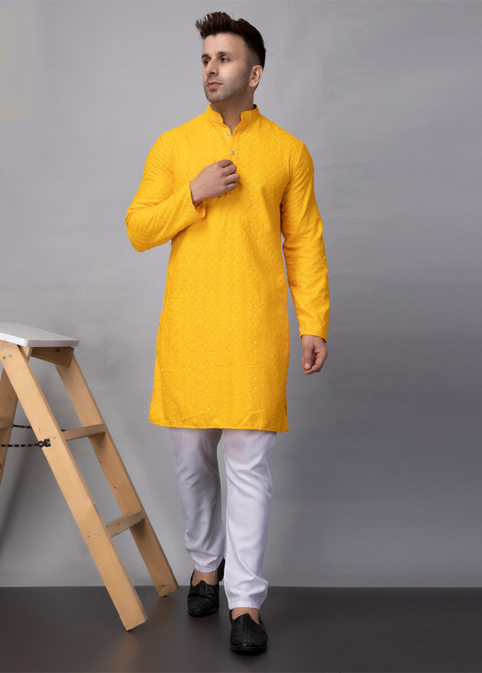 2 Pc Yellow Viscose Kurta Pajama Set For Sale 2025