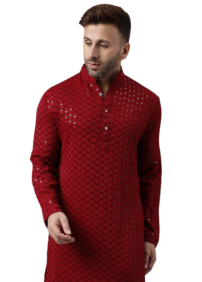 Maroon Silk Embroidered Kurta Extremely For Sale