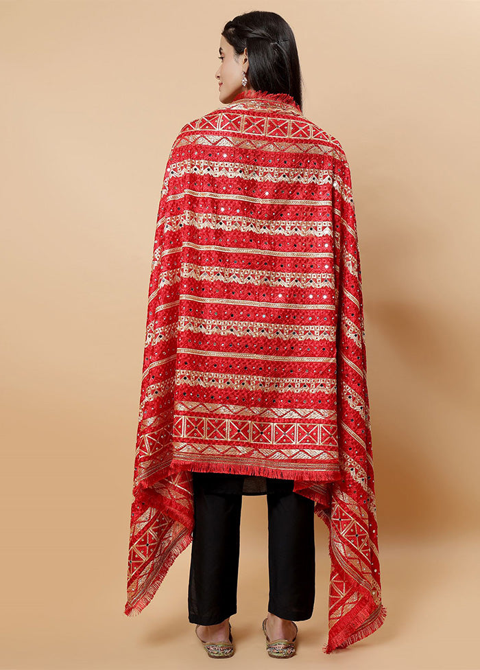 Red Chinon Phulkari Work Dupatta For Sale For Sale