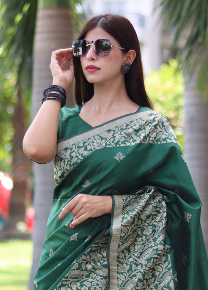 Green Spun Silk Saree With Blouse Piece Buy Cheap Inexpensive