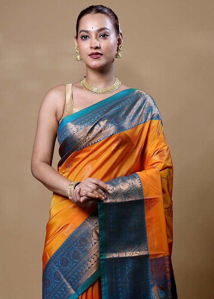 Yellow Kanjivaram Silk Saree With Blouse Piece Cheap Sale The Cheapest