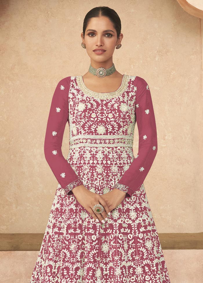 3 Pc Dark Pink Semi Stitched Georgette Suit Set Cheap Wiki