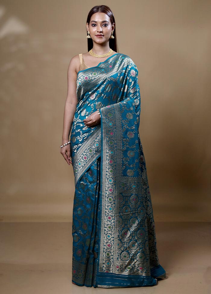 Blue Georgette Saree With Blouse Piece Outlet Fashionable