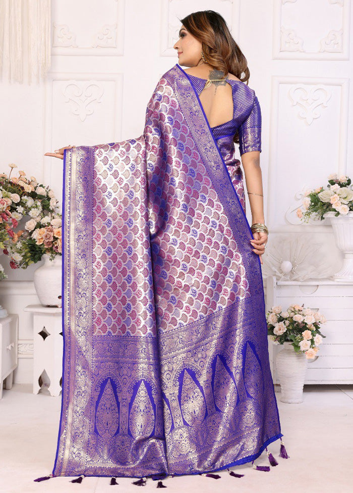 Purple Banarasi Silk Saree With Blouse Piece Big Sale