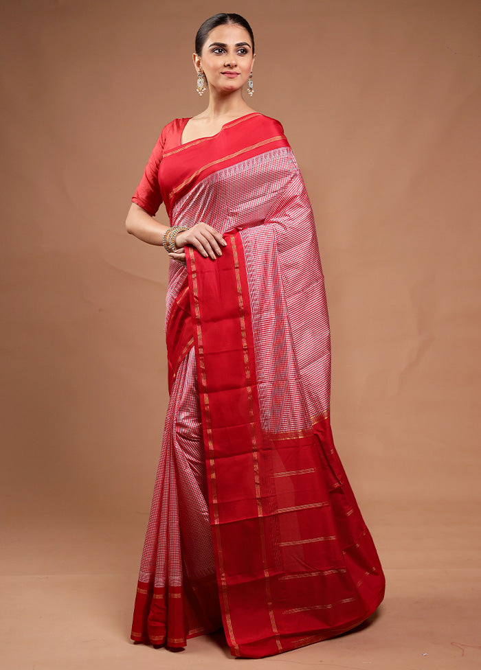 Pink Handloom Kanjivaram Pure Silk Saree With Blouse Piece Sale Hot Sale