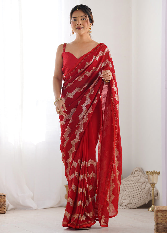 Red Georgette Saree With Blouse Piece Buy Cheap Manchester Great Sale