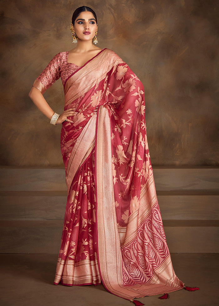 Red Spun Silk Saree With Blouse Piece 2025 Unisex Cheap Pice