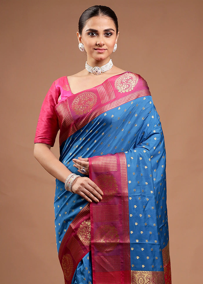 Blue Kanjivaram Silk Saree With Blouse Piece Outlet Release Dates