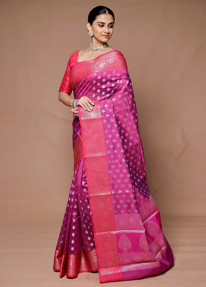 Pink Kora Silk Saree With Blouse Piece Clearance 2025 Unisex