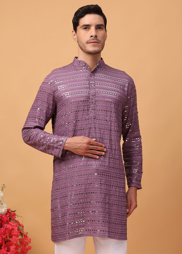 Purple Viscose Embroidered Kurta Clearance Original