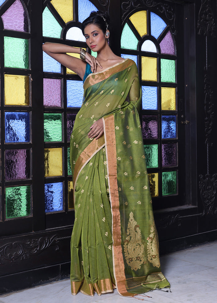 Mehendi Pure Cotton Saree With Blouse Piece Discount Latest