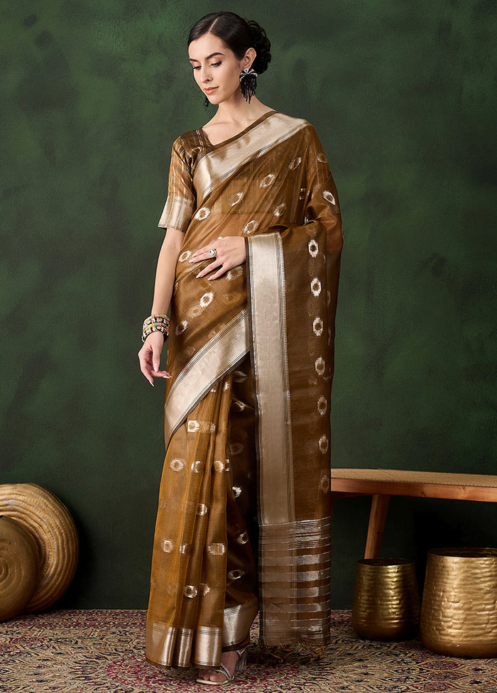 Mustard Organza Saree With Blouse Piece Footlocker Pictures Sale Online