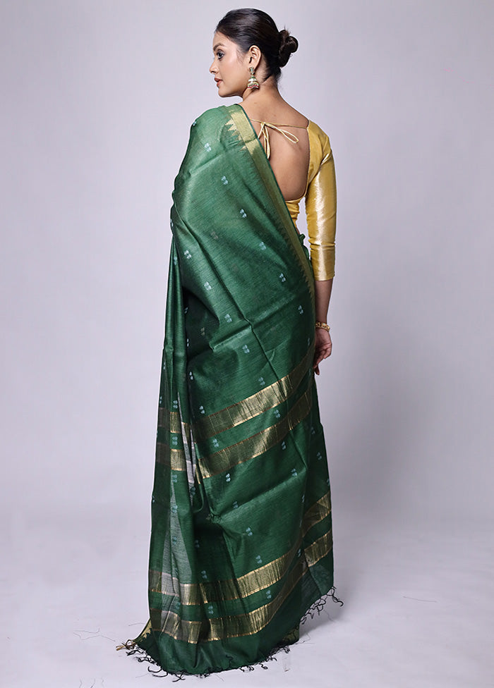 Green Tussar Silk Saree With Blouse Piece Fashionable