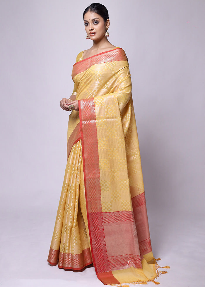 Yellow Kora Silk Saree With Blouse Piece Clearance Latest