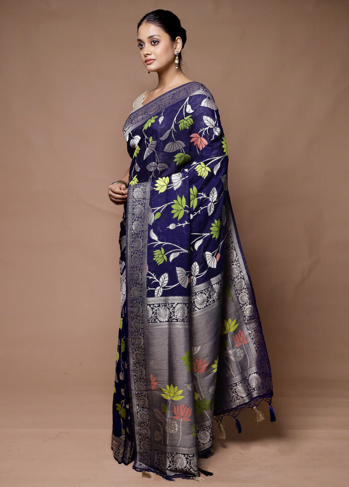 Blue Dupion Silk Saree With Blouse Piece Buy Cheap Cost