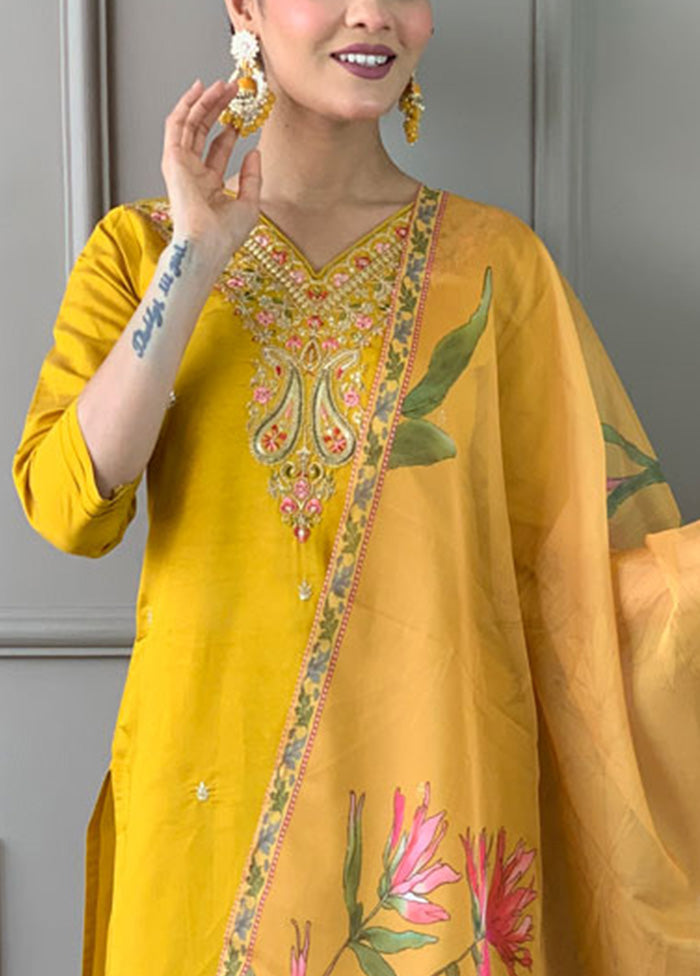 3 Pc Mustard Readymade Viscose Suit Set Cheap Sale 2025 Unisex