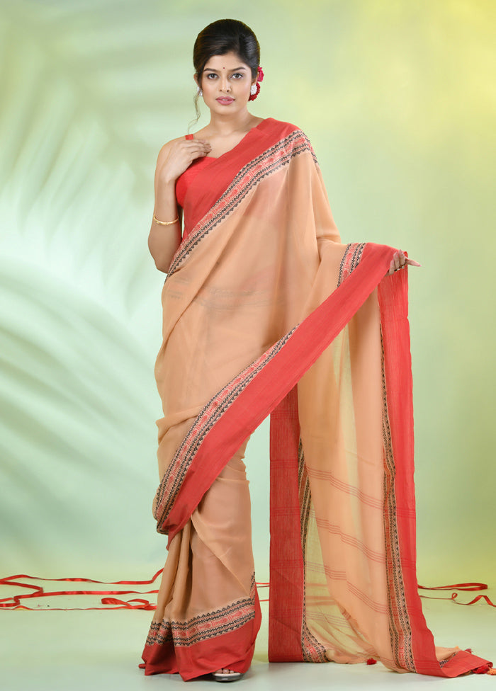 Beige Cotton Saree With Blouse Piece Shipping Discount Sale