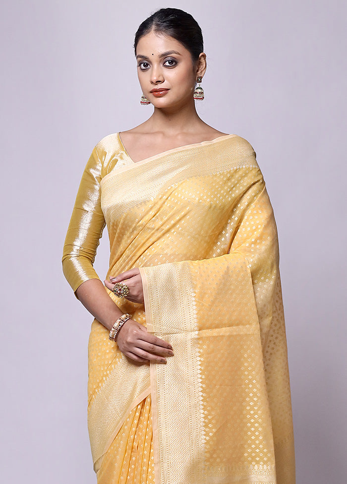 Yellow Kora Silk Saree With Blouse Piece Pay With Visa For Sale