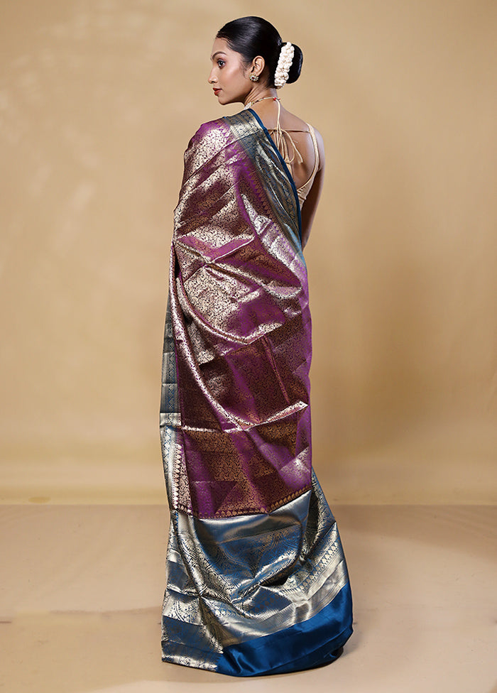 Violet Handloom Kora Pure Silk Saree With Blouse Piece Clearance Deals