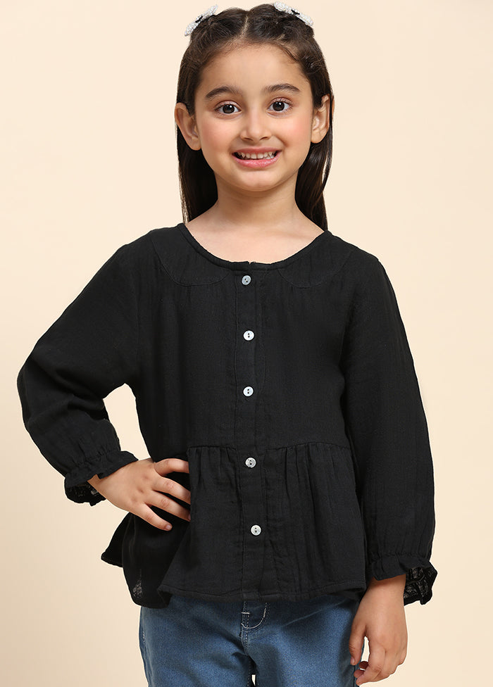 Black Cotton Three Fourth Sleeves Round Neckshape Shirt Discount Wide Range Of