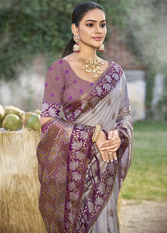 Grey Spun Silk Saree With Blouse Piece Sale Pre Order