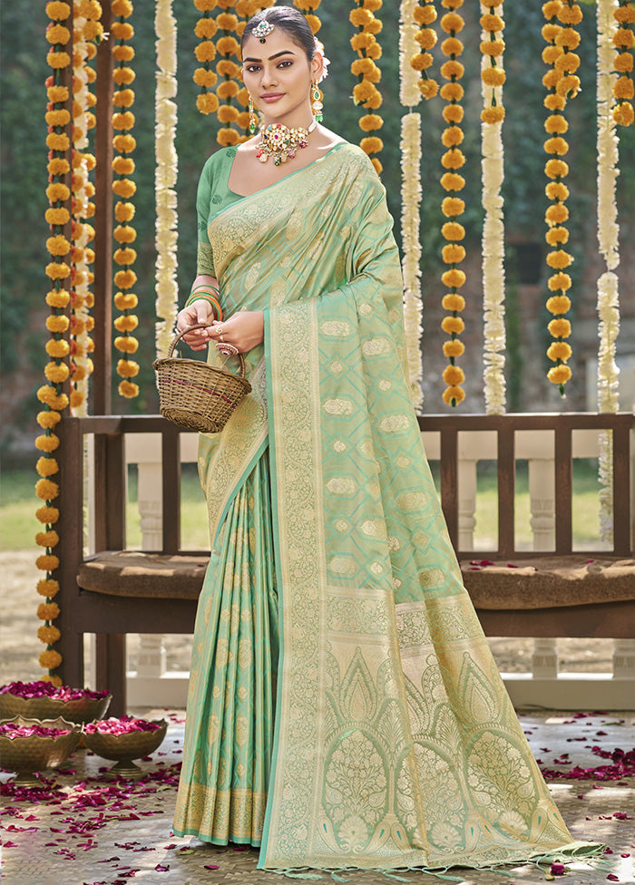 Light Green Satin Silk Saree With Blouse Piece Outlet Shop