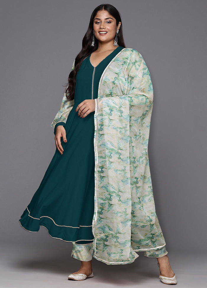 3 Pc Green Readymade Silk Dupatta Suit Set Get To Buy For Sale