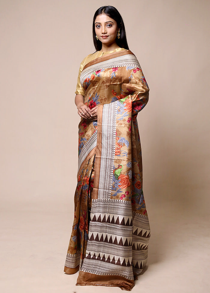 Beige Printed Pure Silk Saree Without Blouse Piece Buy Cheap 2025