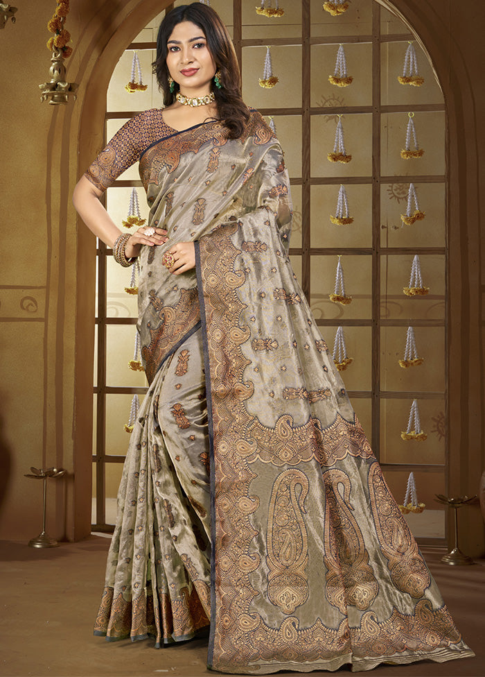 Grey Spun Silk Saree With Blouse Piece Comfortable