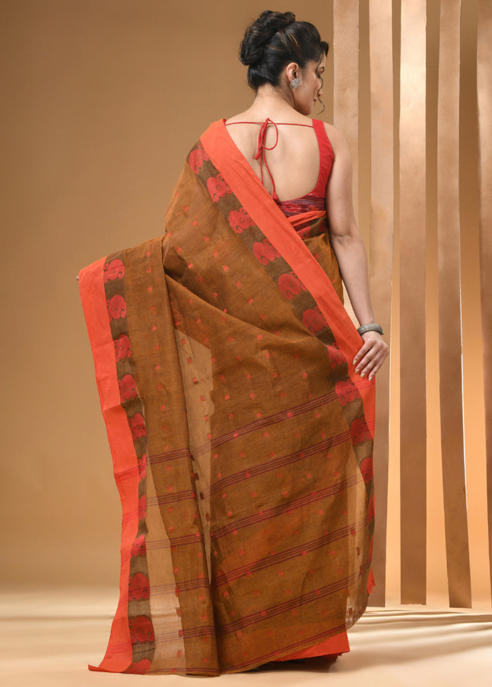 Brown Cotton Woven Work Saree Without Blouse Piece Outlet Store Cheap Online