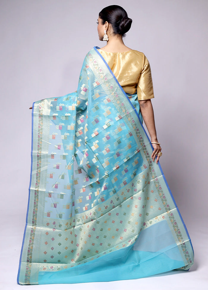 Blue Kora Silk Saree With Blouse Piece Outlet Finishline