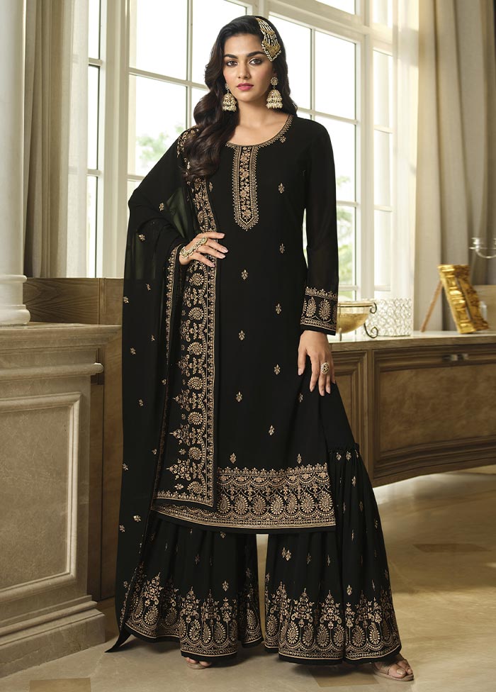 3 Pc Black Semi Stitched Georgette Suit Set Cheap Sale Tumblr