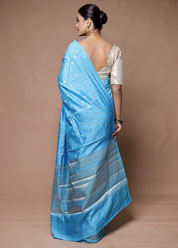 Blue Handloom Dupion Pure Silk Saree With Blouse Piece Buy Cheap Official Site