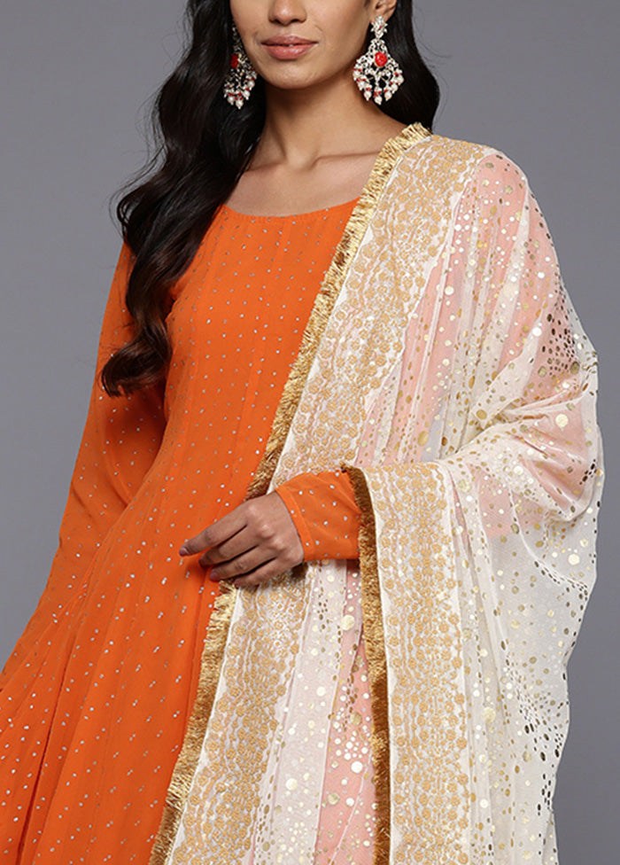 3 Pc Orange Readymade Georgette Dupatta Suit Set Free Shipping Reliable