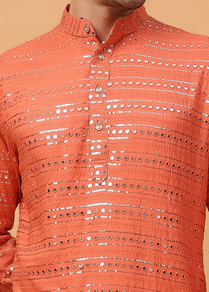 Orange Viscose Embroidered Kurta Cheap Best Store To Get