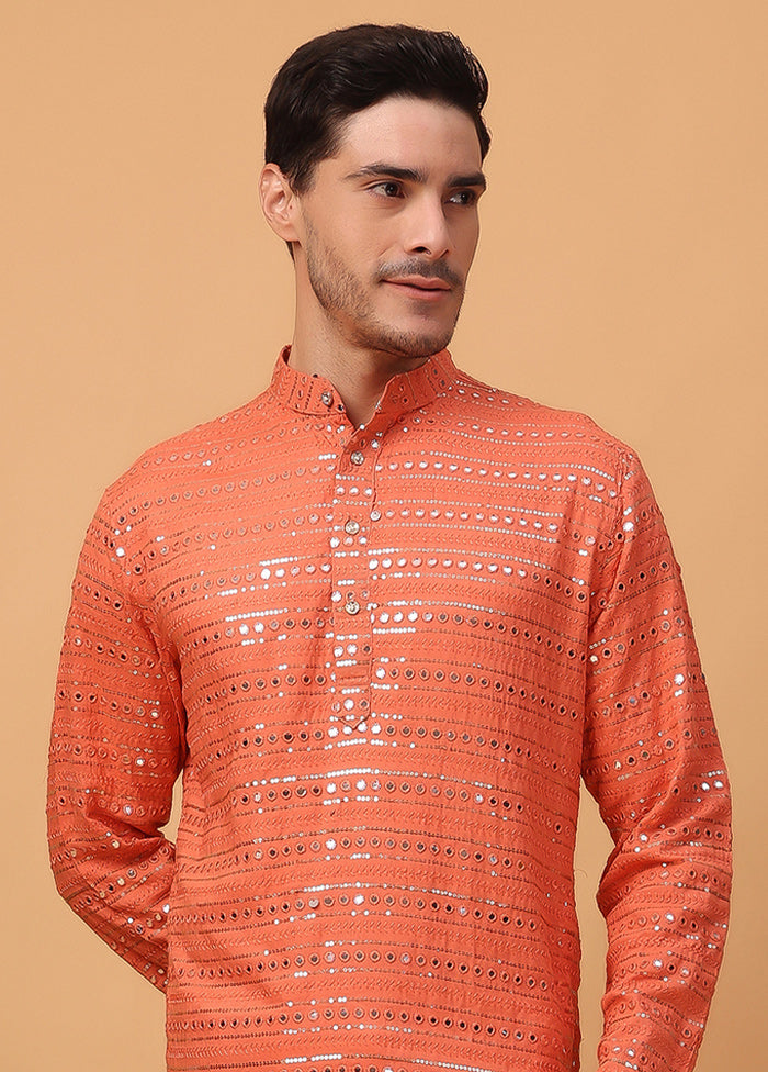 Orange Viscose Embroidered Kurta Cheap Best Store To Get