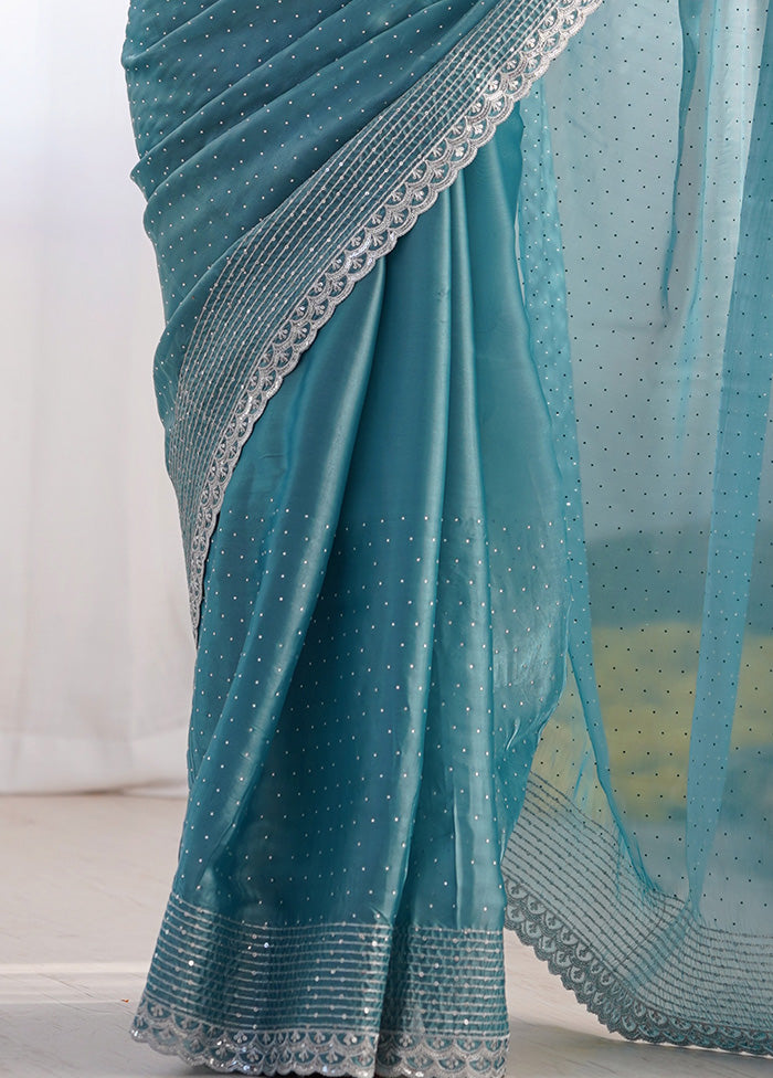 Sea Green Spun Silk Saree With Blouse Piece Wholesale Pice For Sale