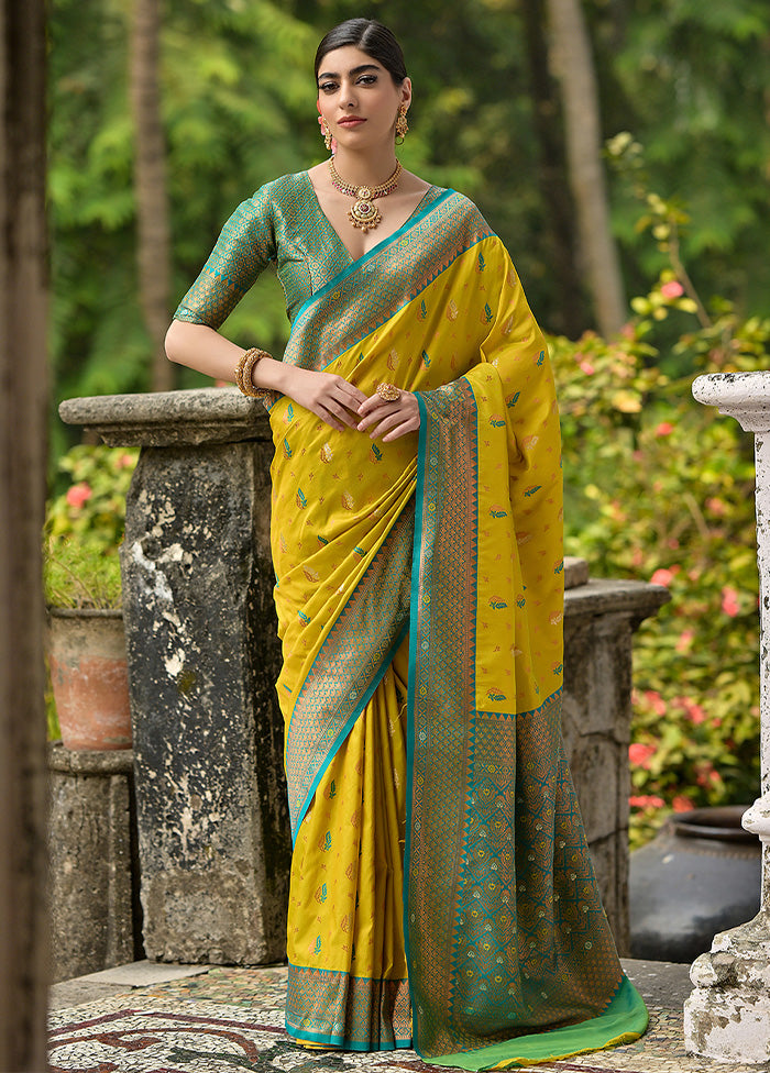 Lemon Banarasi Silk Saree With Blouse Piece Cheap From China