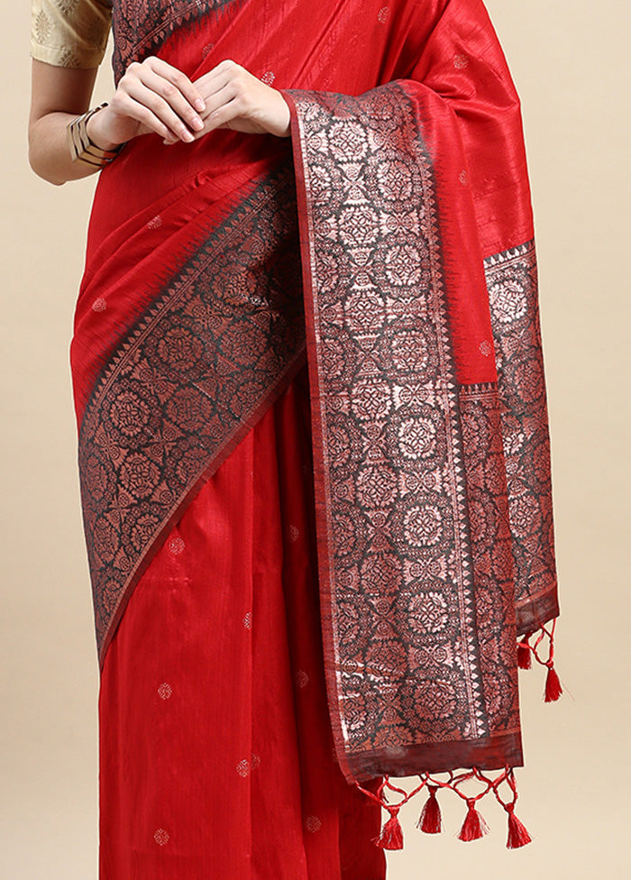 Red Banarasi Silk Saree With Blouse Piece Official For Sale