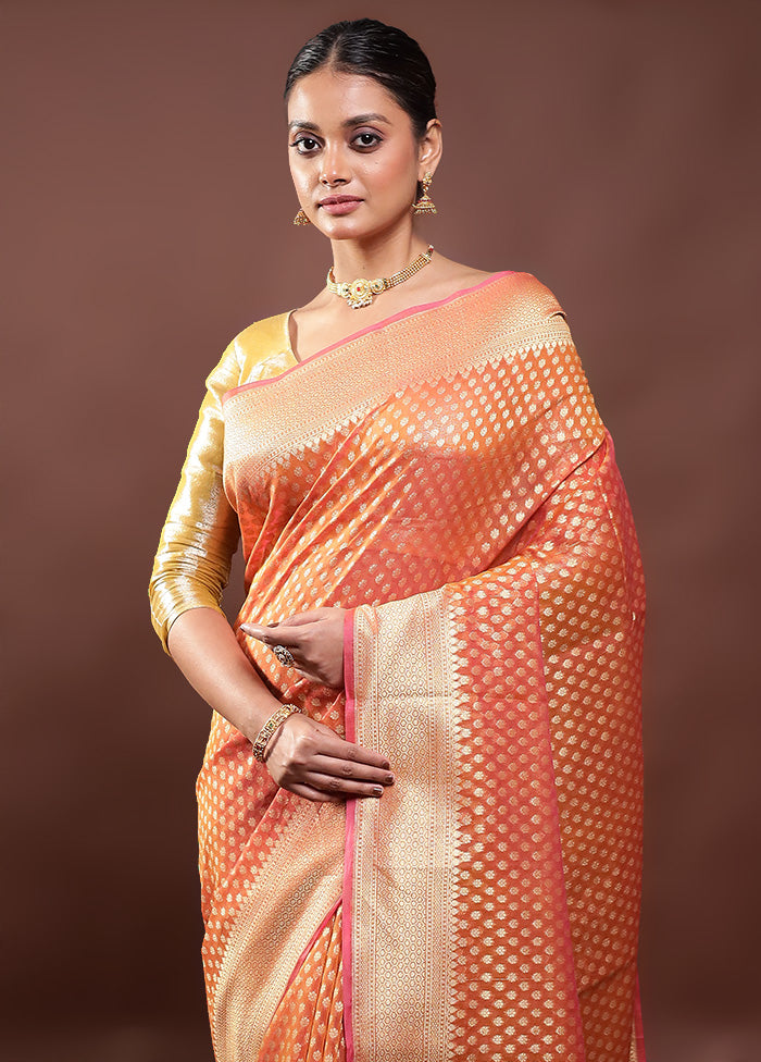 Orange Kora Silk Saree With Blouse Piece Cheap Usa Stockist