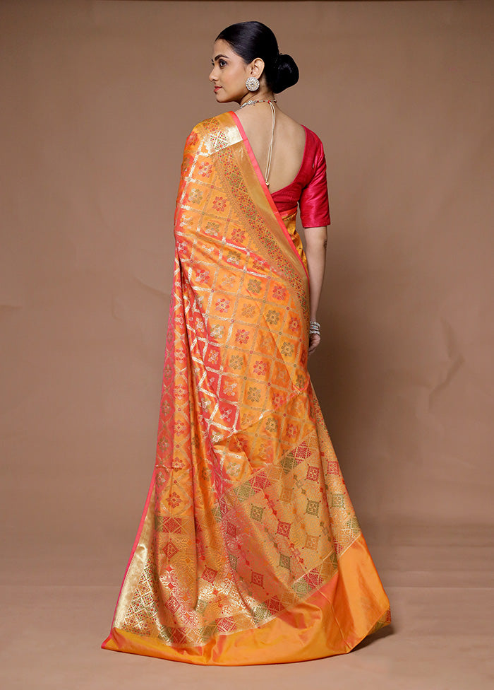 Orange Uppada Silk Saree With Blouse Piece Cheap Comfortable