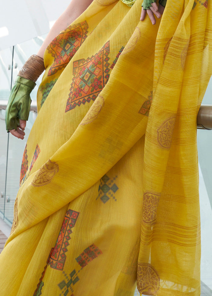 Yellow Spun Silk Saree With Blouse Piece Best Sale For Sale