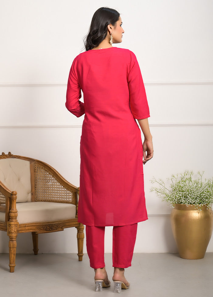 3 Pc Pink Readymade Viscose Suit Set Cheap Discount Sale